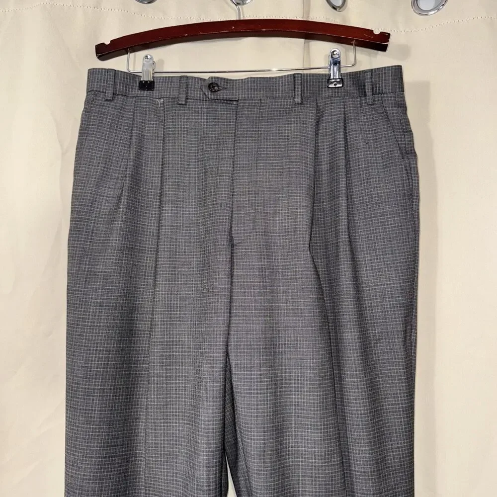 Lauren Ralph Lauren Men’s Wool Dress Slacks Gray Glen Check Pleated 38W 32L